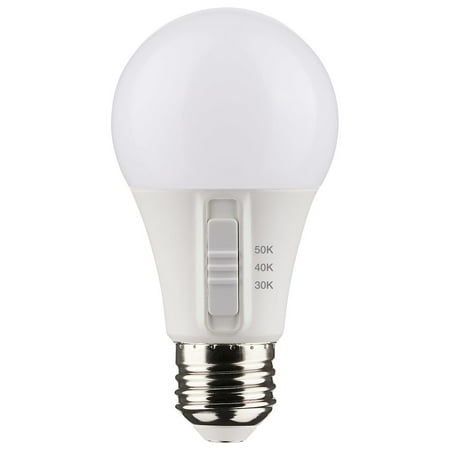 Satco 6 Watt A19 LED Light Bulb, CCT Selectable, White Finish, 90 CRI - 4 Pack