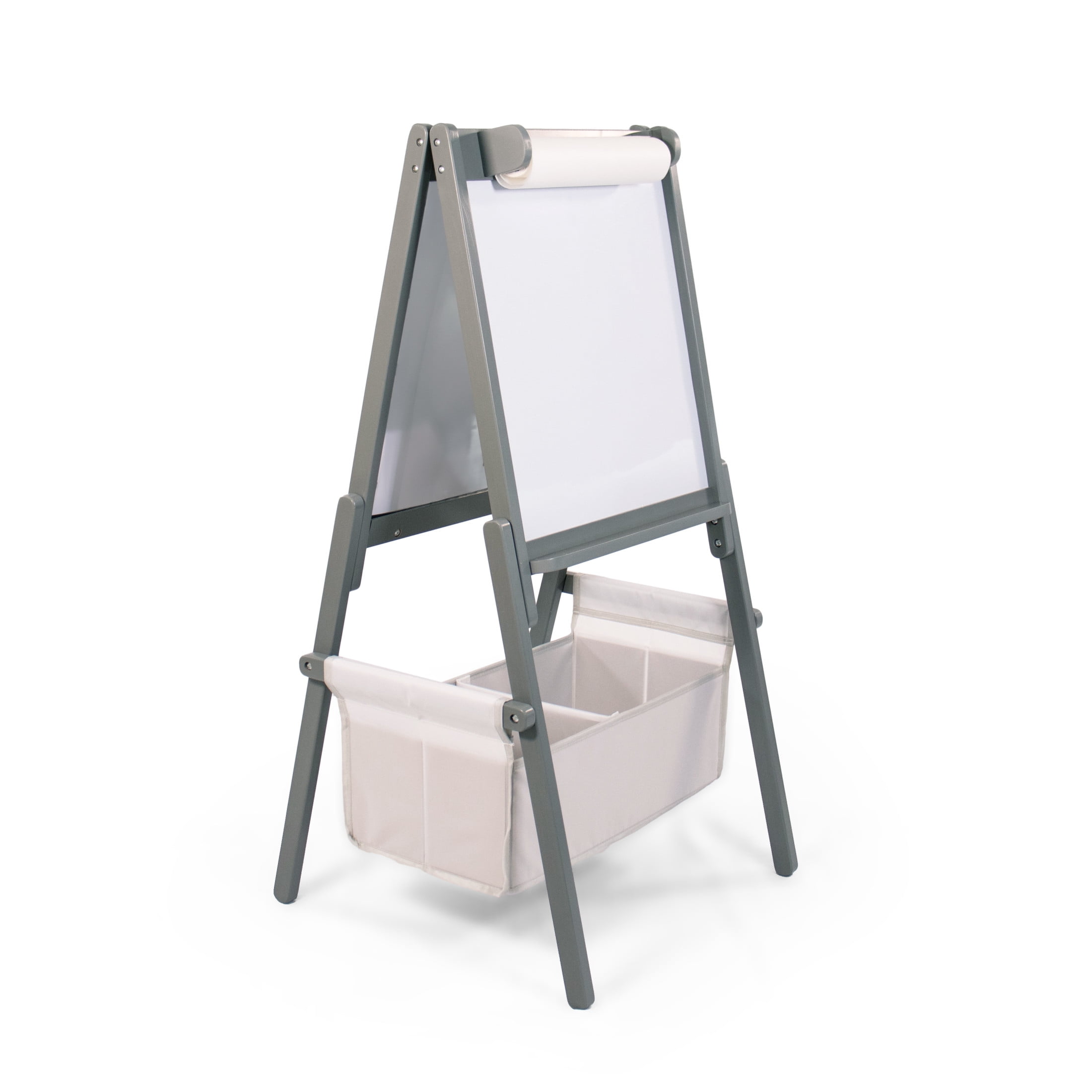 Humble Crew Inspire Kids Chalkboard and Dry Erase Easel with Storage Bins, 1 Paper Roll, 2pc Chalk, and Eraser, Grey
