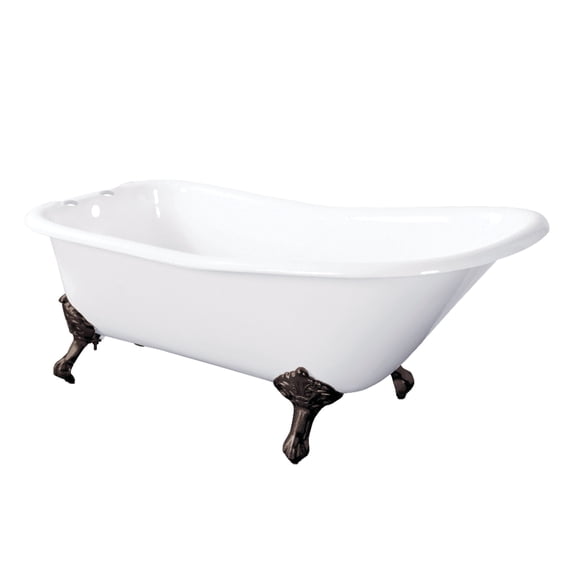Aqua Eden VCT7D6630NF5 67-Inch Cast Iron Classic Flat-Rim Single Slipper Clawfoot Tub (7-Inch Faucet Drillings) in White/Oil Rubbed Bronze