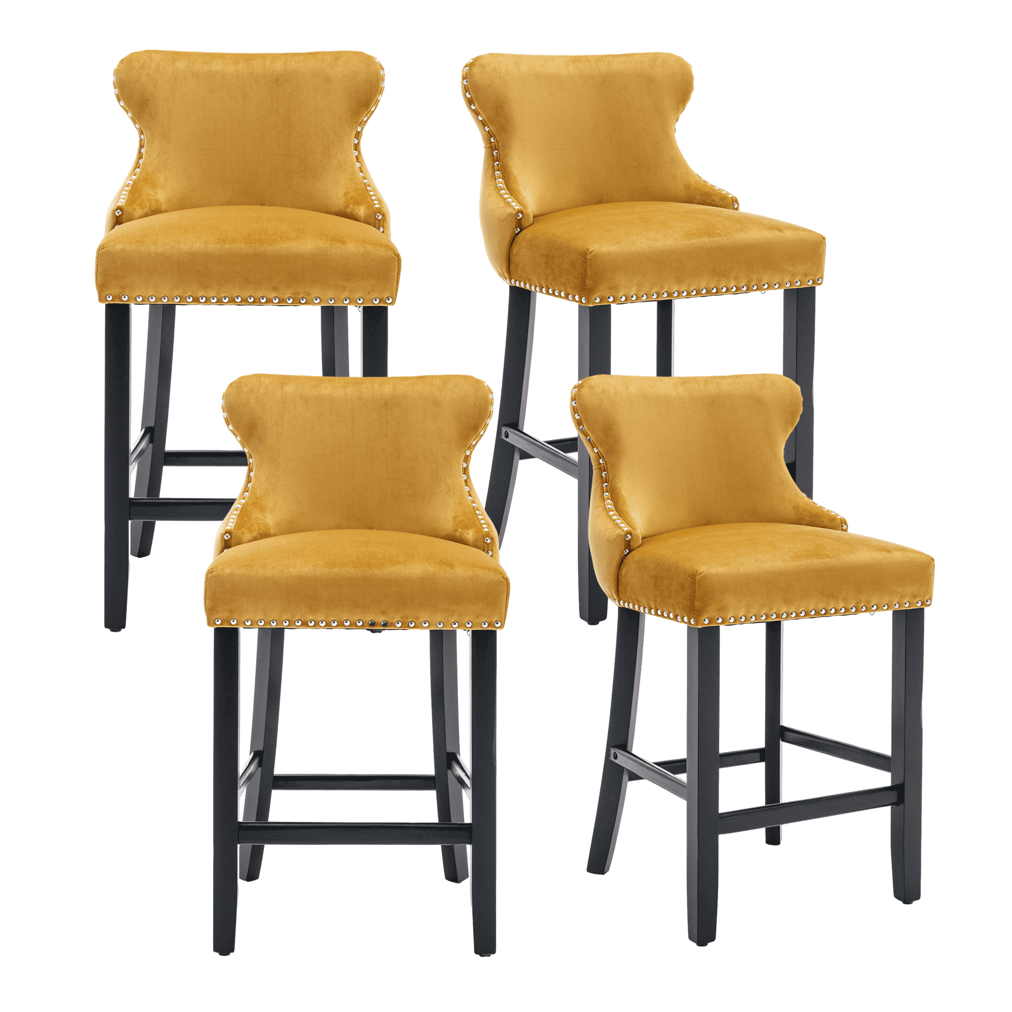 Velvet Counter Height Upholstered Barstools, Bar Stools Seat Height 27", Counter Height Armless Bar Chairs Button Tufted with Solid Wood Legs and Footrest for Kitchen Island Bar Area (Set of 4)