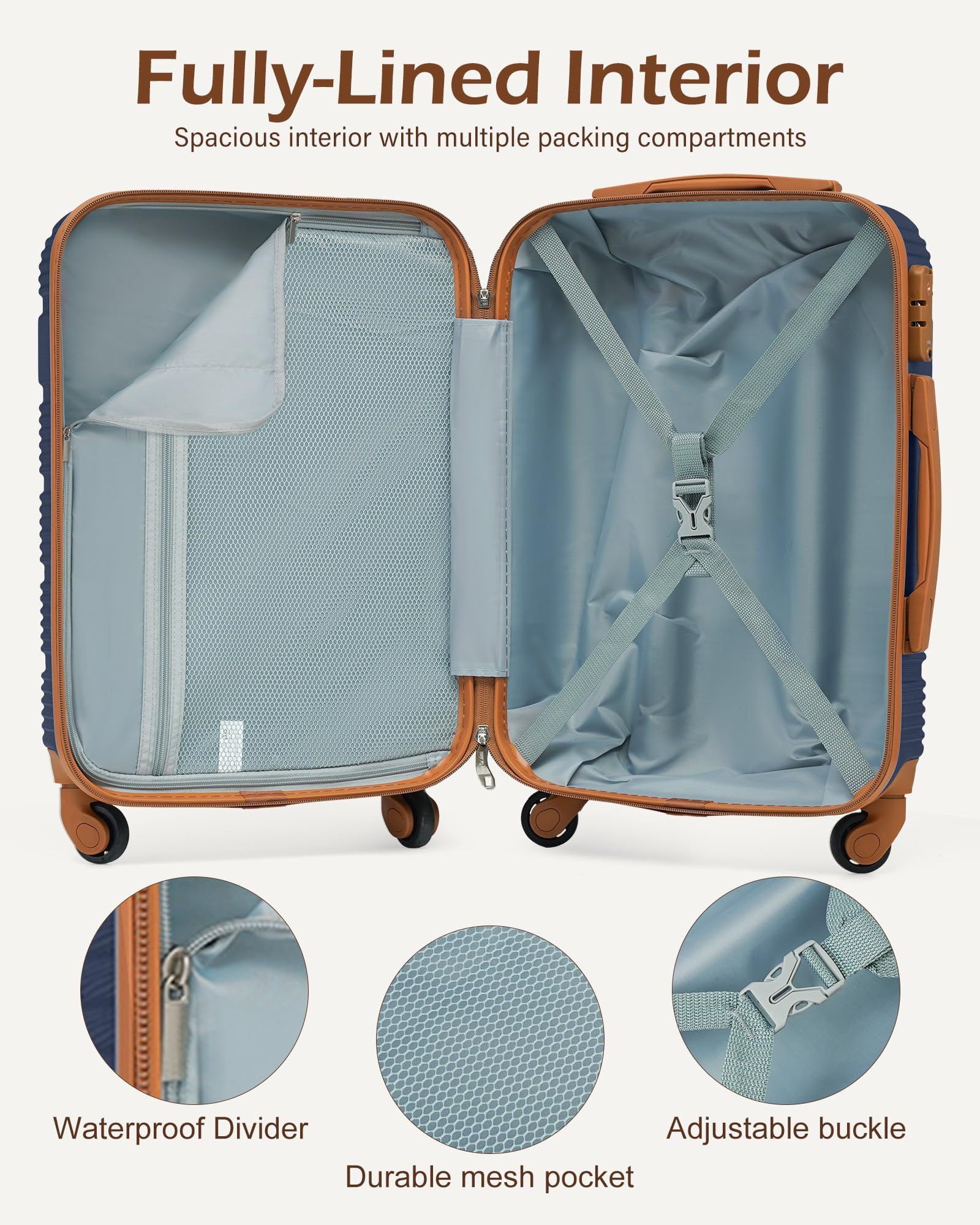 LONG VACATION 3 Piece Carry On Luggage 20 Inch Suitcase with Spinner Wheels, ABS+PC Hardshell Suitcase set with TSA Lock & YKK Zipper