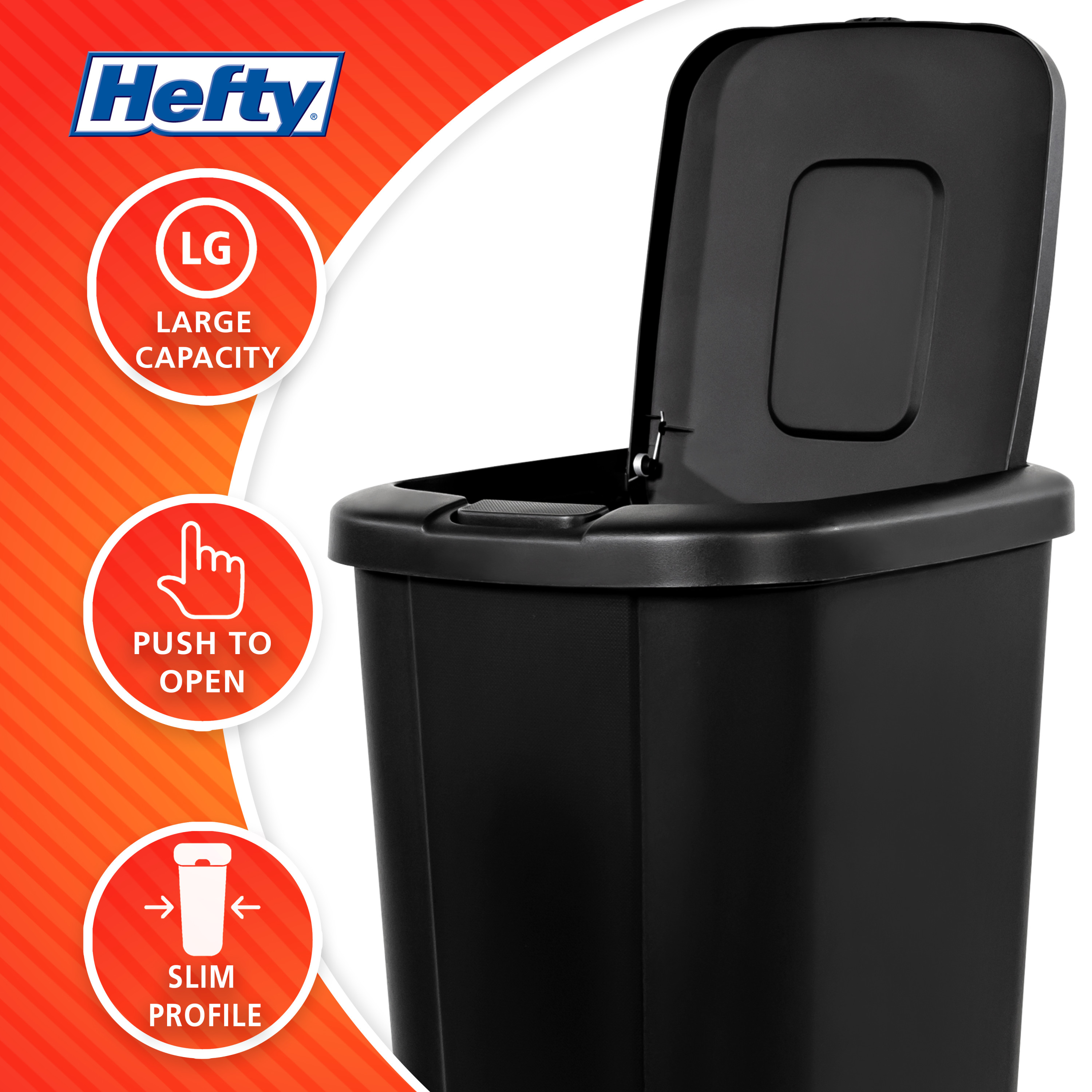 Hefty Kitchen Trash Can, 13.3 Gallon Touch Top, Black photo 2