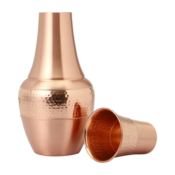 Pure Copper Chevet Carafes, Flasque avec Gobelet, pour Bienfaits de Santé Ayurvédiques - Capacité - 1,4 L (47,3 Onces Liquides US)