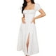 thumbnail image 1 of Vestido con estampado floral para mujer Correa en el pecho Manga abullonada Dobladillo dividido Cuello extendido Una línea Vestido largo Tipo 3 L, 1 of 8