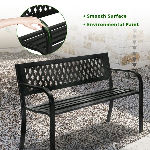 Winado Outdoor Metal Bench Patio Garden Bench Sturdy Steel Frame