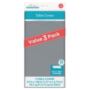 Rectangular 54 x 108 Silver Plastic Table Covers, 3 Count, by Way To Celebrate