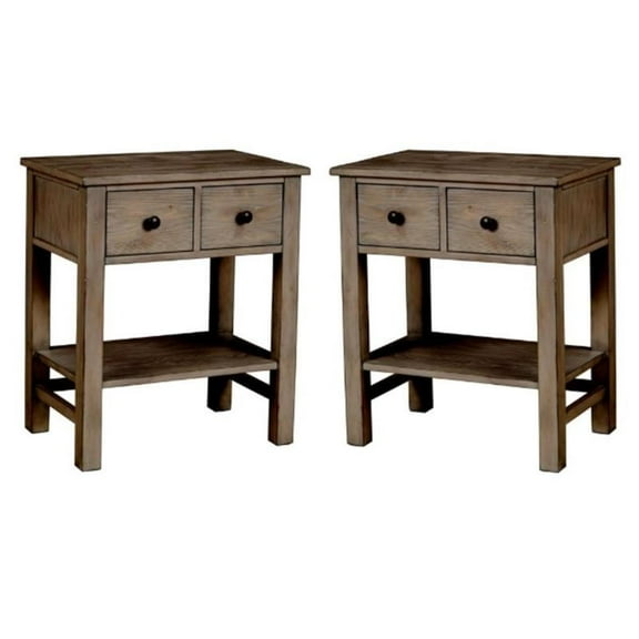 Home Square Wood 2 Drawer Nightstand in Natural Gray - Set of 2