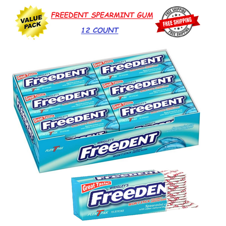 product image of FREEDENT Spearmint Chewing Gum  Great Taste Won t Stick - 15 Sticks (Pack of 12) MPN #26181