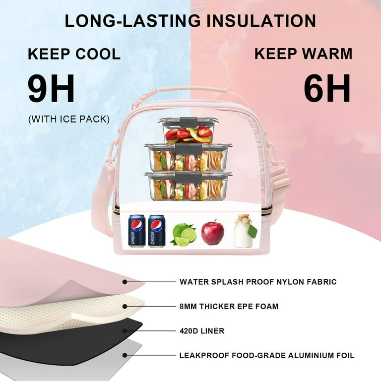 Insulated Lunch Bag for Women Double Deck Lunch Box, 15 Can