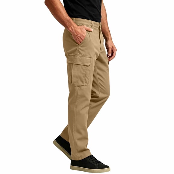 Gamivast Cargo Pants for Men with Multiple Pockets Button Zipper Closure Regular Fit Straight Leg Utility Work Pants Casual Pants Khaki L
