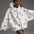 thumbnail image 6 of Women Cherry Print Zip Up Hoodie Long Sleeve Oversized Hooded Sweatshirt Y2k Jacket White M, 6 of 10