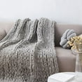 thumbnail image 3 of Chunky Knit Blanket Throw 48"*71", Hand Knitted Warm Chenille Throw Blanket, Home Decor Soft Thick Yarn Cable Knit Blanket,Soft Breathable Fleece Banket Christmas for Couch Bed Sofa Best Gift (Gray), 3 of 13