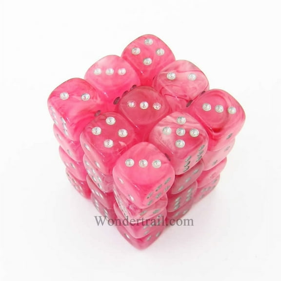 Pink Ghostly Glow Dice with Silver Pips D6 12mm (1/2in) Pack of 36 Chessex