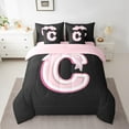thumbnail image 2 of Erosebridal Initial Letter C Bedding Sets Twin Size, Black Pink Comforter Sets with Sheets, Kawaii Bow-tie Reversible Bed Set, Lightweight Room Decorative, 7pcs, 2 of 6