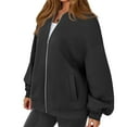 thumbnail image 4 of WTOBBY Women's Oversized Zip Up Jacket, Solid Color V-Neck Long Sleeve, Loose Fit Casual Outerwear, Street Fashion Style, Comfortable Lightweight Coat,Dark Gray L, 4 of 6