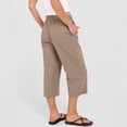 thumbnail image 5 of Women's Casual Wide Leg Capri Pants Elastic Waist Drawstring Lightweight Cropped Trousers with Pockets Khaki L, 5 of 6