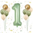 thumbnail image 1 of Set de globos FunHot, 40 cm, verde salvia, número 1 con globos, 1 of 7