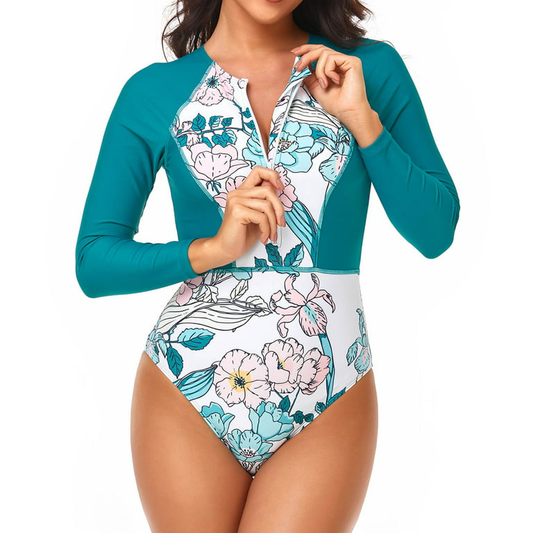 Herrnalise Women Sexy Brazilian Bikini Women Sexy With Chest Pad Without  Underwire Print Patchwork Long Sleeve Zipper One-piece Swimsuit 