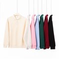 thumbnail image 3 of Autumn/Winter Heavyweight Piqué Cotton Polo Neck Sweatshirt, Loose Fit, Solid Color, Couple Style, Turn-Down Collar, Long Sleeve, 3 of 4