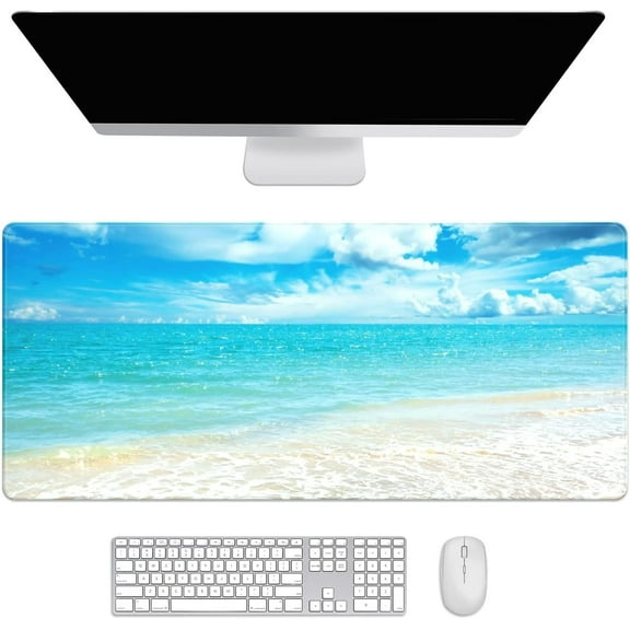 Beach Clouds Sky Desk Mat, Desk Accessory, Cute Workspace, Trendy Workspace, Trendy, 35.4x15.7in Large Gaming Mouse Pad, Cute Desk Topper, Pretty Desk Pad