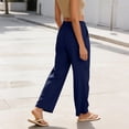 thumbnail image 4 of RQYYD Women's Elastic Waist Linen Pants Casual Loose Wide Leg Button Front Lightweight Summer Daily Wear Bottoms, 4 of 6