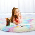 thumbnail image 6 of DweIke Round Rug for Bedroom,Soft Shaggy Area Rugs for Living Room Decor,Fluffy Circle Carpets for Nursery,3'x3',Rainbow, 6 of 7