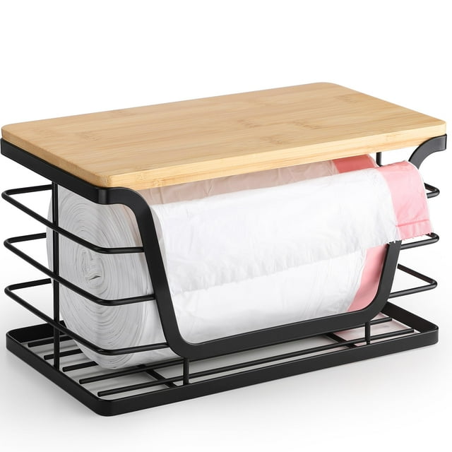 Soporte para bolsas de basura ALOCEO extra pequeño con tapa de bambú negro