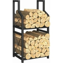 Firewood Rack Stand, Outdoor Indoor Heavy Duty Logs Holder Fireplace Tool Rack Metal Wood Pile Storage Stacker Organizer, Black