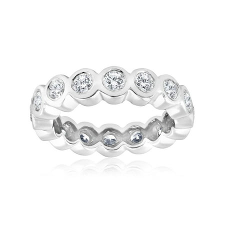 - 2ct Diamond Eternity Ring Womens Bezel Round Cut 14k White Gold Wedding Band