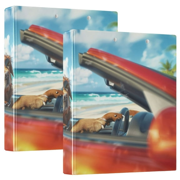 Dog Sky Tree Car 3 Ring Binders 1.5 inch Hardcover File Folders with Interior Pockets A4 Size Organizer for School Office Hospital Set of 2