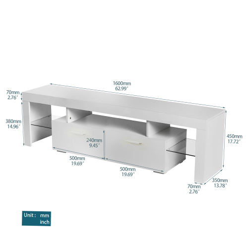 SESSLIFE White TV Stand for 70 Inch TV, Modern TV Cabinet with 16 Color LED Light - image 6 of 11