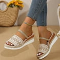 thumbnail image 4 of Xfvqtps Slide Sandals Women Wedges Flatform Bohemian Style Double Straps Open Toe Soft Sole Non Slip Comfortable Breathable Dressy Casual Summer Sandals White, 4 of 6