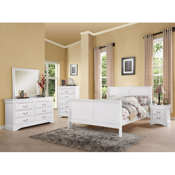 Classy Transitional Style Queen Size Sleigh Bed, White