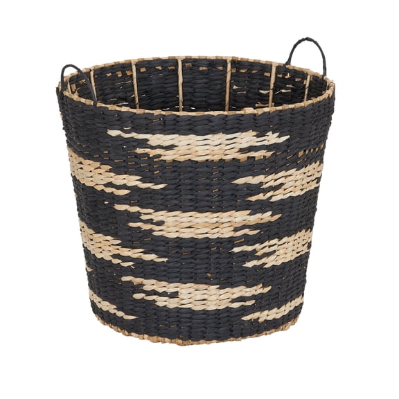 Household Essentials Tapered Woven Basket, Large Decorative Basket with Handles, Black and White Pattern