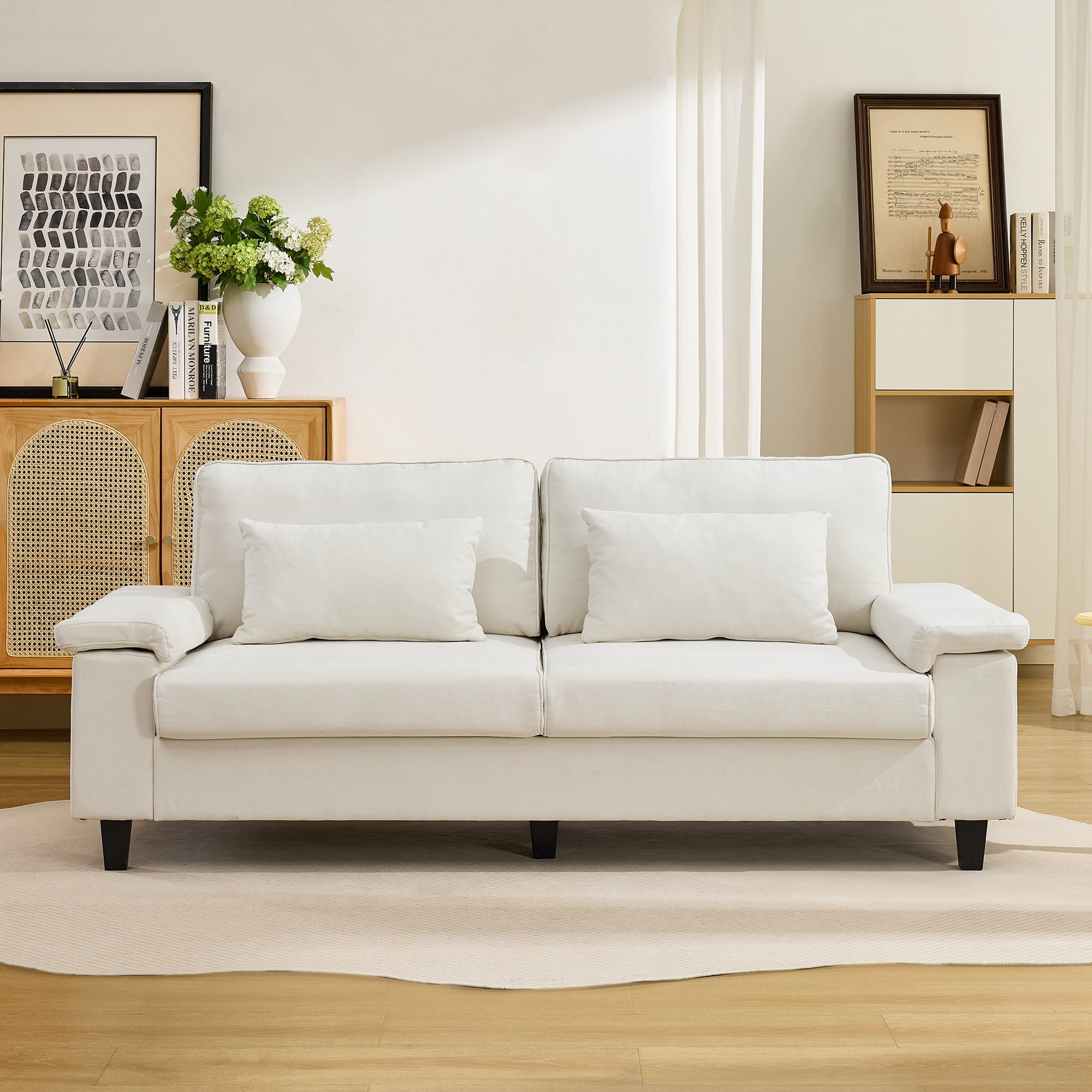 79" Modern Deep Seat Sofa for Living Room with Adjustable Armrests & USB/Type-C Charging Ports ,3-Seater Loveseat for Apartment, Home Office