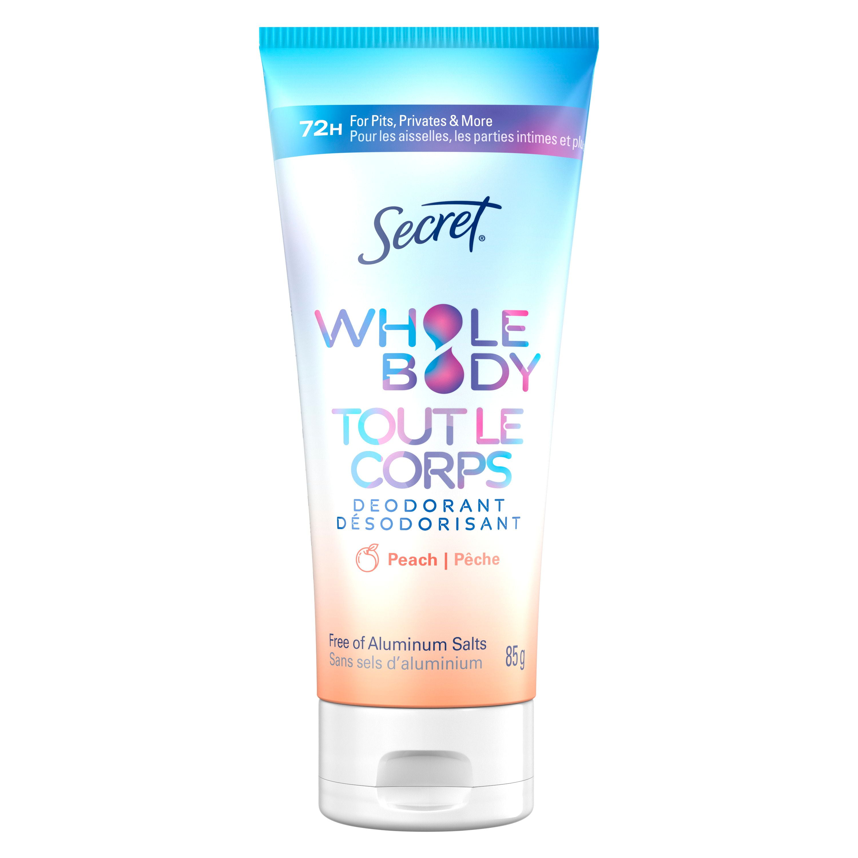 Désodorisant Secret Tout le corps sans aluminium, crème clarté, pêche et vanille