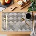 thumbnail image 2 of Grey Fish Scale Placemats Set of 4, Modern Geometric Gold Abstract Moroccan Placemats for Dining Table, Place Mats for Kitchen Tabletop, Waterproof Wipeable Dining Table Mats Set, 2 of 9