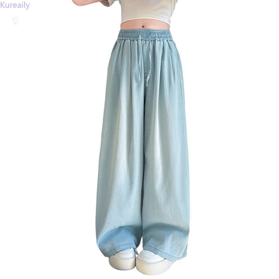 Kureaily Trendy Outdoor Girls Pants For Ages 8 14 Comfortable And Stylish Wide Leg Straight Pants With Drawstring Waist For Spring And Summer Activities 8-9 Years