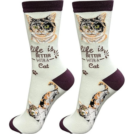 E&S Pets Pet Lover Socks, Life is Better with a Calico Cat, One Size fits Most