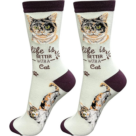 E&S Pets Pet Lover Socks, Life is Better with a Calico Cat, One Size fits Most