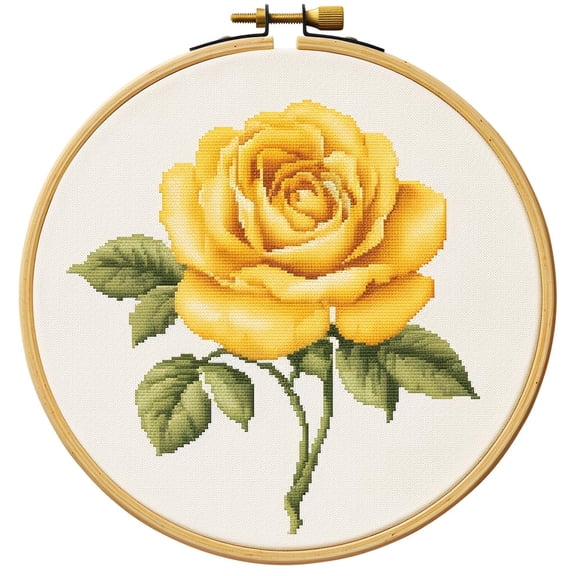 Yellow Rose Stamped Cross Stitch Kits for Beginners Easy with Hoop 11CT Needlepoint Embroidery DIY Counted Cross Stitch Kits Art Craft Wall Decor 35x35cm(2)