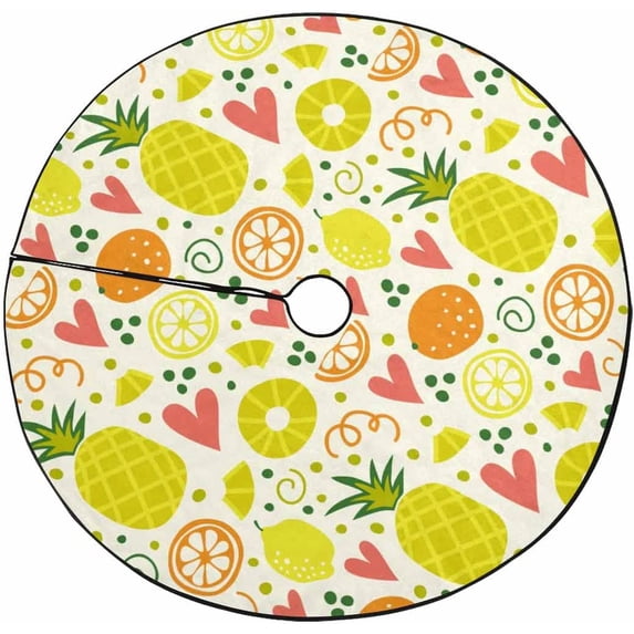 FMSHPON Orange Lemon Pineapple Heart Xmas Christmas Tree Skirt Stand Mat for Holiday Party Decoration Indoor Outdoor 36 inches