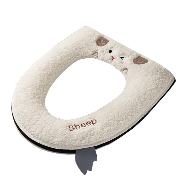 Toilet Seat Cover with Zipper Closure Polyester Embroidered Four Seasons Design 43 cm x 37 cm x 3 cm