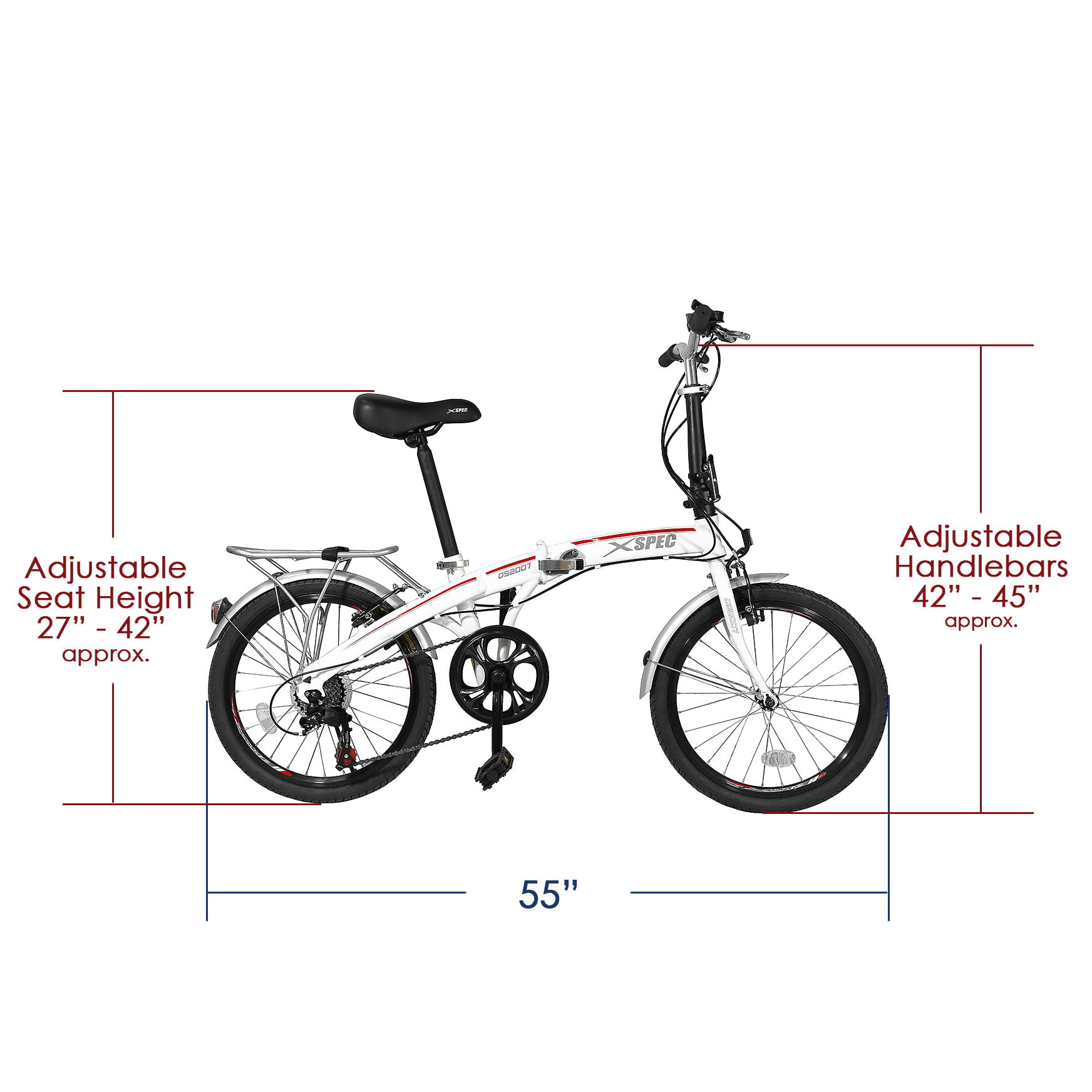 Black Xspec 20" 7 Speed City Folding Mini Compact Bike Bicycle Commuter 