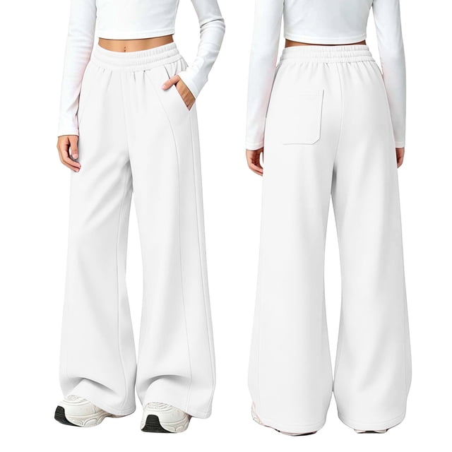 Pantalones deportivos de felpa para niños y niñas, cintura elástica, bolsillos laterales, puños ajustables, pernera ancha, color liso, de 5 a 15 años.