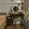 thumbnail image 3 of Patiojoy Bedroom Makeup Vanity Dressing Table Stool Set with 3 Colors Lighted Mirror Large Storage Cabinet Drawer Walnut, 3 of 7