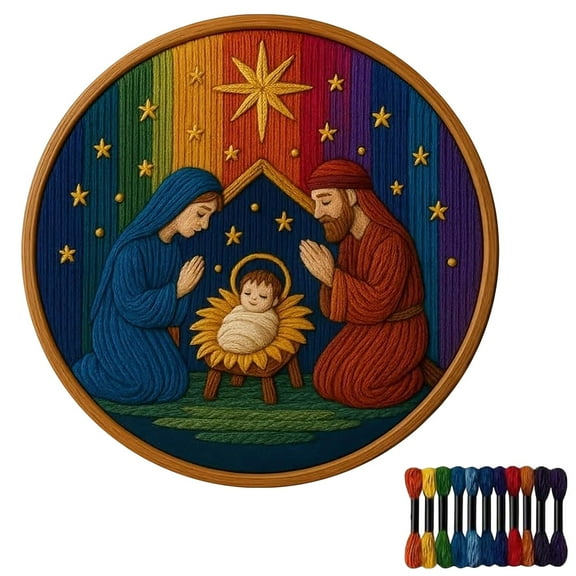 DIY Nativity Embroidery Set –The Holy Story, Embroidery Kit for Adults Beginner with Pre-Printed Fabric, Complete Christmas Cross Stitch Kits with Fabric Home Decor & Gifts