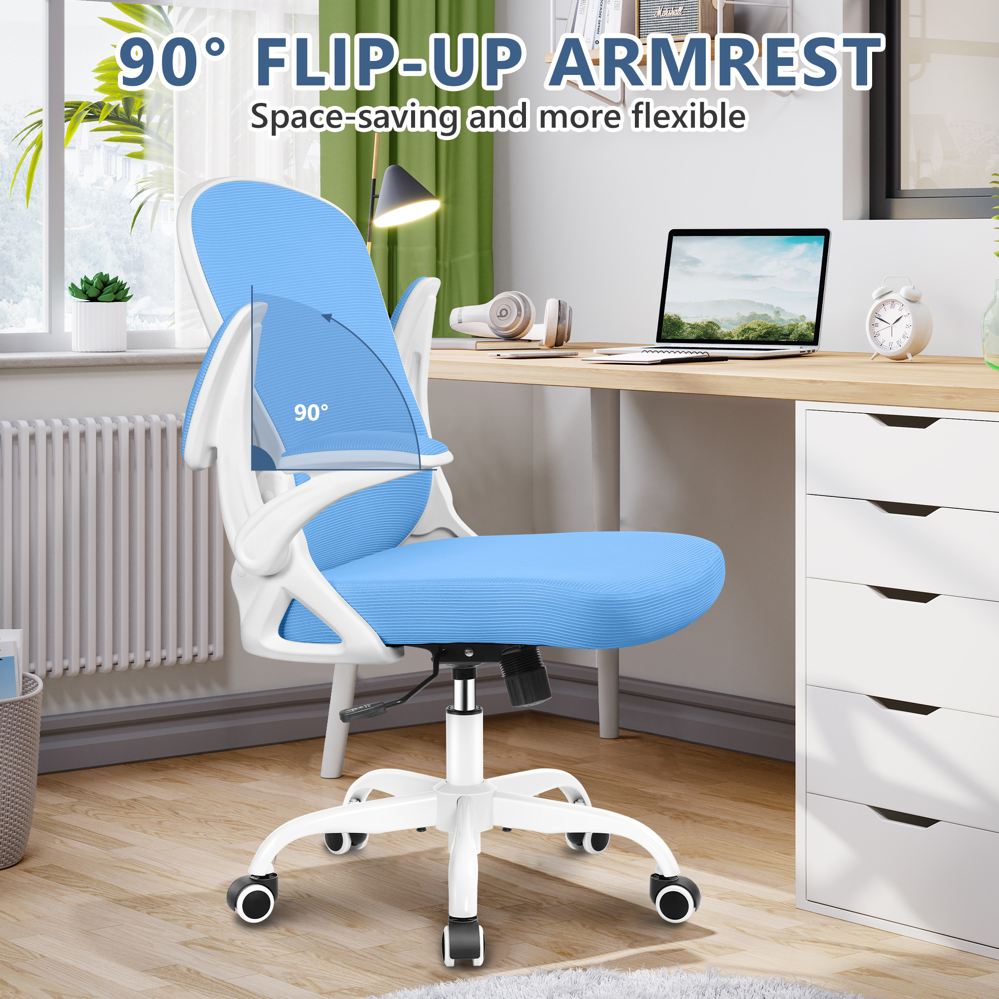 ATHOPE Office Chair, Ergonomic Desk Chair with Flip Up Armrests, Height Adjustable Computer Chair with Lumbar Support, Blue