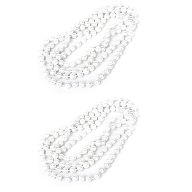 2X Collar Con Cuentas Artificiales Blancas Perlas Imitativas Collar de Cadena para Mujeres