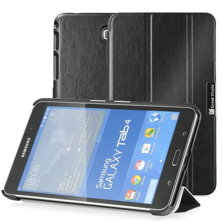 GreatShield-SLEEK-Slim-Hard-Leather-Stand-Case-Folio-Flip-Cover-for-Samsung-Galaxy-Tab-4-7-0-inch-Tablet-Black-